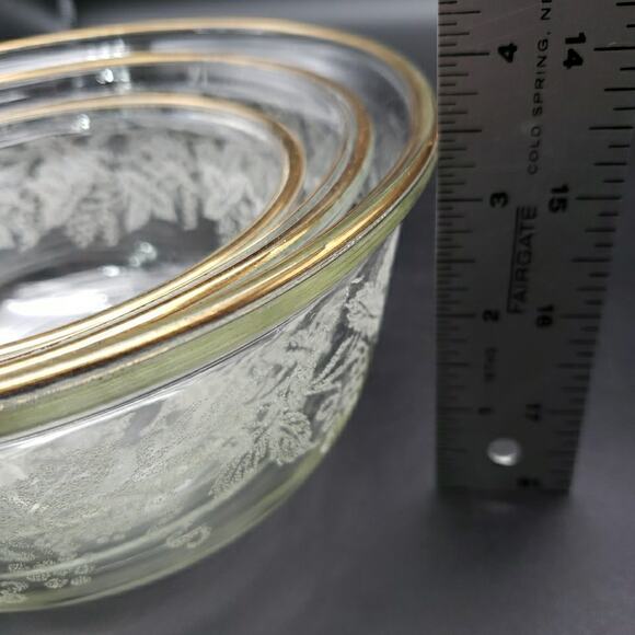 BARTLETT COLLINS Nesting Mixing Bowls Gold White Grape Leaf Vintage Set Of 3 - Picture 14 of 15